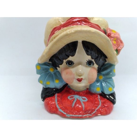 Two Vtg Enesco Japan Set of Strawberry Shortcake style Girls Head Planter vases - Picture 8 of 16